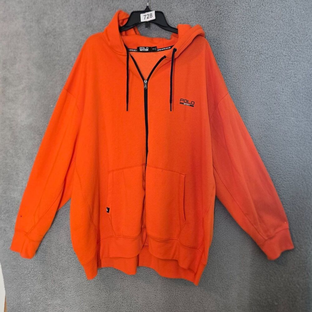 Polo Sport Ralph Lauren Full Zip Hoodie Sweatshirt Mens 4XB Orange Hooded